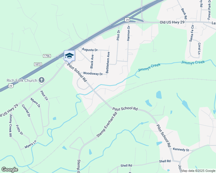 map of restaurants, bars, coffee shops, grocery stores, and more near 170 East Meadow Road in Thomasville
