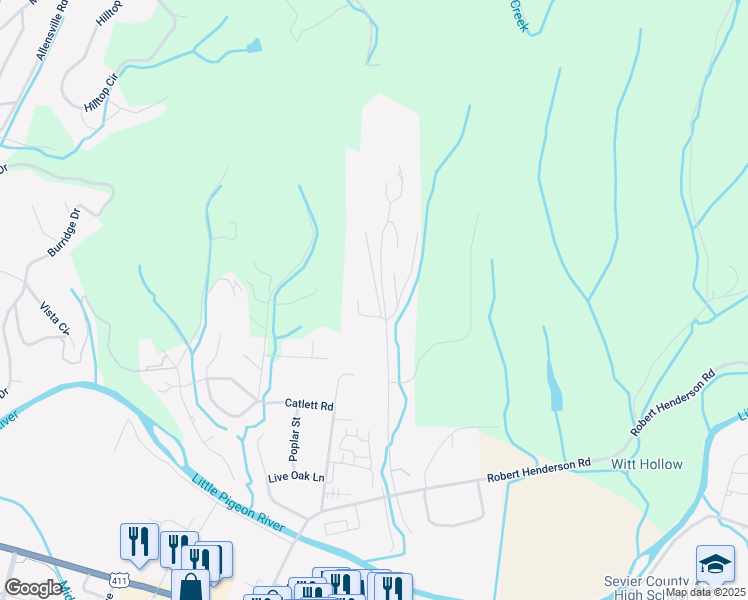 map of restaurants, bars, coffee shops, grocery stores, and more near 810 East Casey Drive in Sevierville