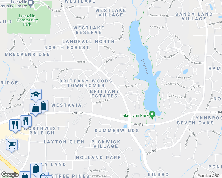 map of restaurants, bars, coffee shops, grocery stores, and more near 7215 Newport Avenue in Raleigh