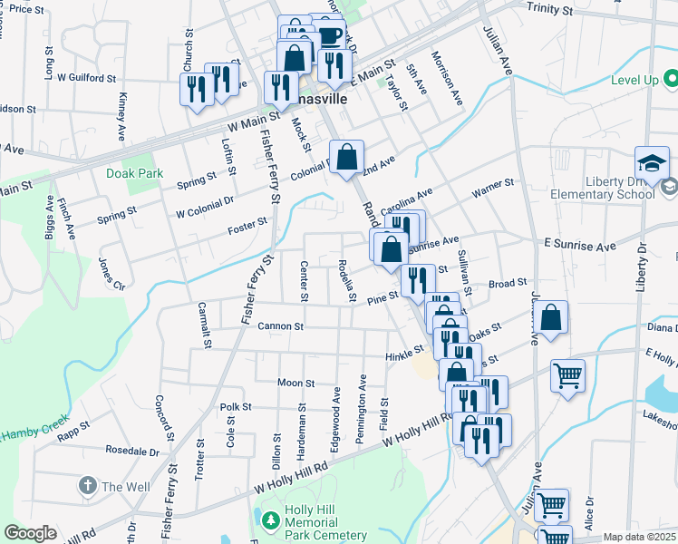 map of restaurants, bars, coffee shops, grocery stores, and more near 200 Rodelia Street in Thomasville