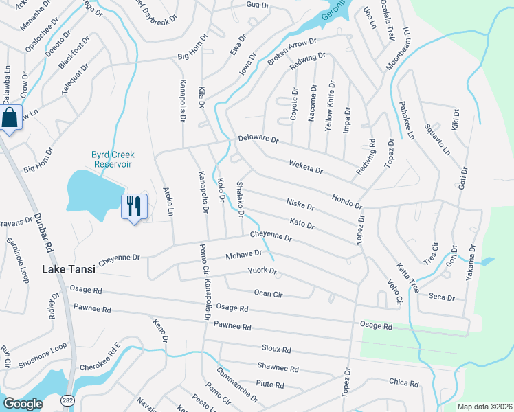 map of restaurants, bars, coffee shops, grocery stores, and more near 4010 Kato Drive in Crossville