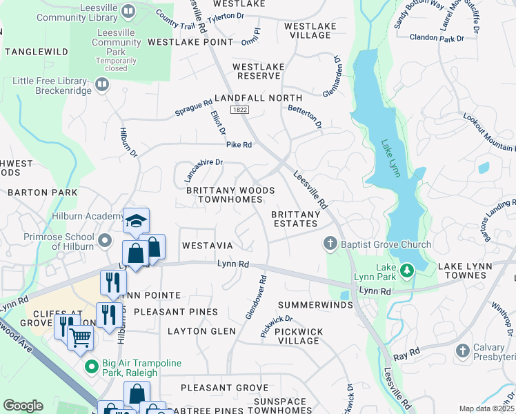 map of restaurants, bars, coffee shops, grocery stores, and more near 6920 Glendower Road in Raleigh