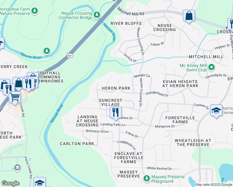 map of restaurants, bars, coffee shops, grocery stores, and more near 3100 Twatchman Drive in Raleigh