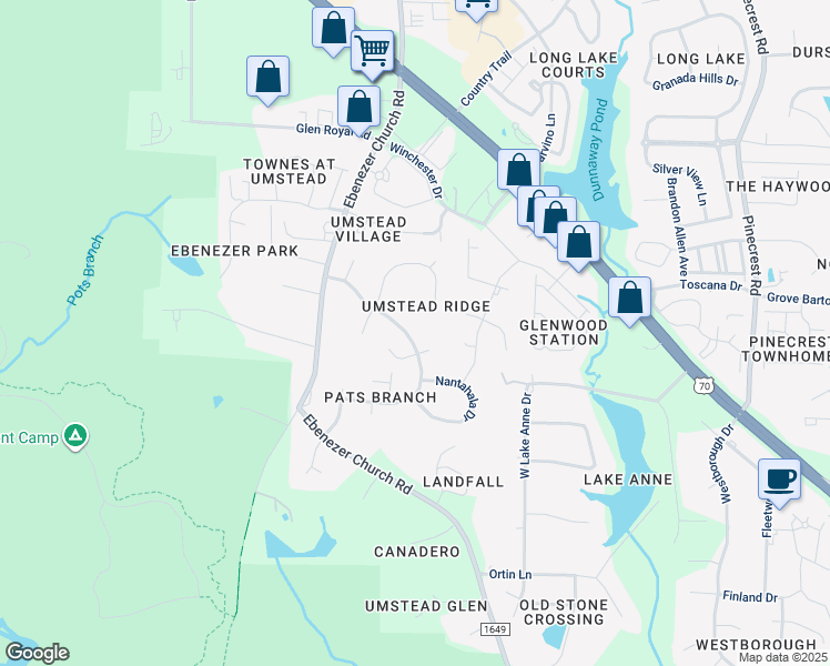 map of restaurants, bars, coffee shops, grocery stores, and more near 7504 Pat's Branch Drive in Raleigh