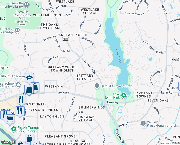 map of restaurants, bars, coffee shops, grocery stores, and more near 7215 Newport Avenue in Raleigh
