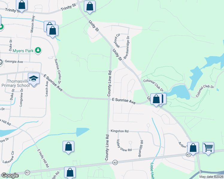 map of restaurants, bars, coffee shops, grocery stores, and more near 214 New York Drive in Thomasville