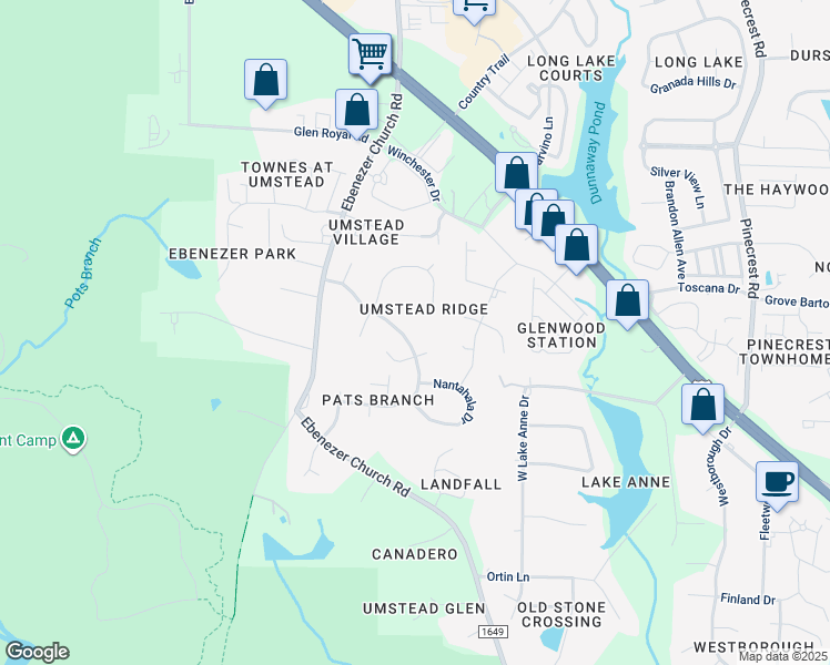 map of restaurants, bars, coffee shops, grocery stores, and more near 7504 Pat's Branch Drive in Raleigh