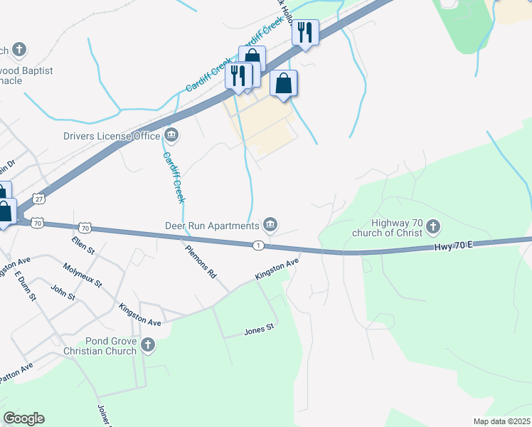 map of restaurants, bars, coffee shops, grocery stores, and more near 5334 Roane State Highway in Rockwood