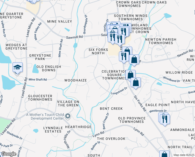 map of restaurants, bars, coffee shops, grocery stores, and more near 7324 Longstreet Drive in Raleigh