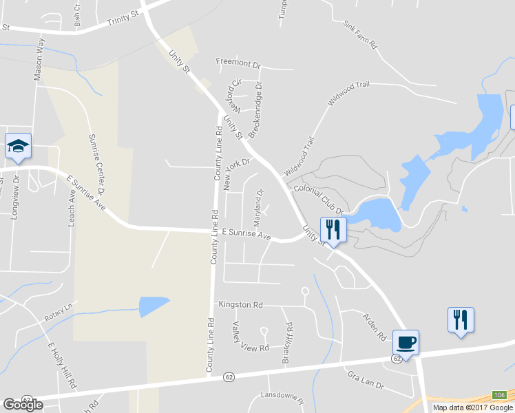 map of restaurants, bars, coffee shops, grocery stores, and more near 136 Maryland Drive in Thomasville