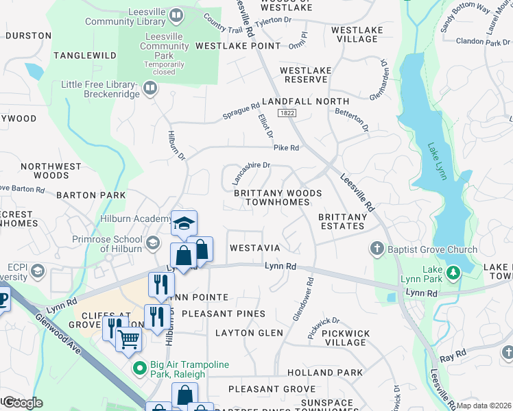 map of restaurants, bars, coffee shops, grocery stores, and more near 6034 Epping Forest Drive in Raleigh