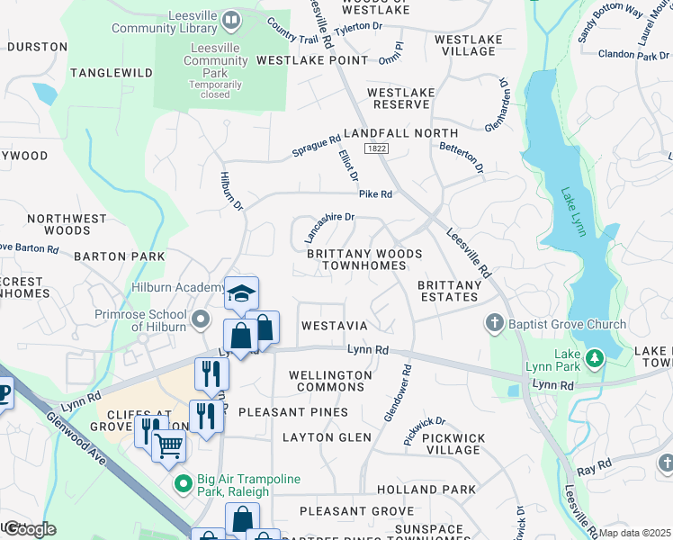 map of restaurants, bars, coffee shops, grocery stores, and more near 6034 Epping Forest Drive in Raleigh