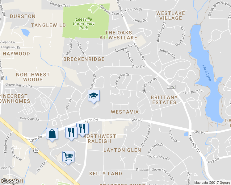map of restaurants, bars, coffee shops, grocery stores, and more near 7015 Epping Forest Drive in Raleigh