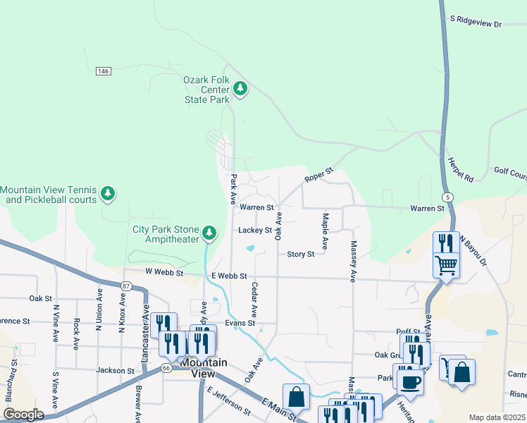 map of restaurants, bars, coffee shops, grocery stores, and more near 216 Warren Street in Mountain View