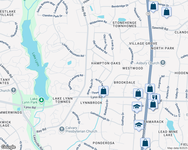 map of restaurants, bars, coffee shops, grocery stores, and more near 7104 River Birch Drive in Raleigh