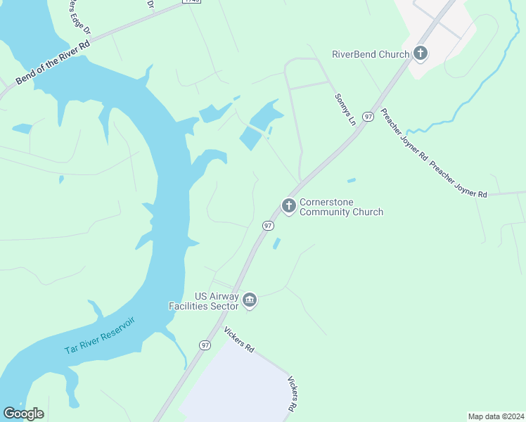 map of restaurants, bars, coffee shops, grocery stores, and more near 9195 Thomas Road in Rocky Mount