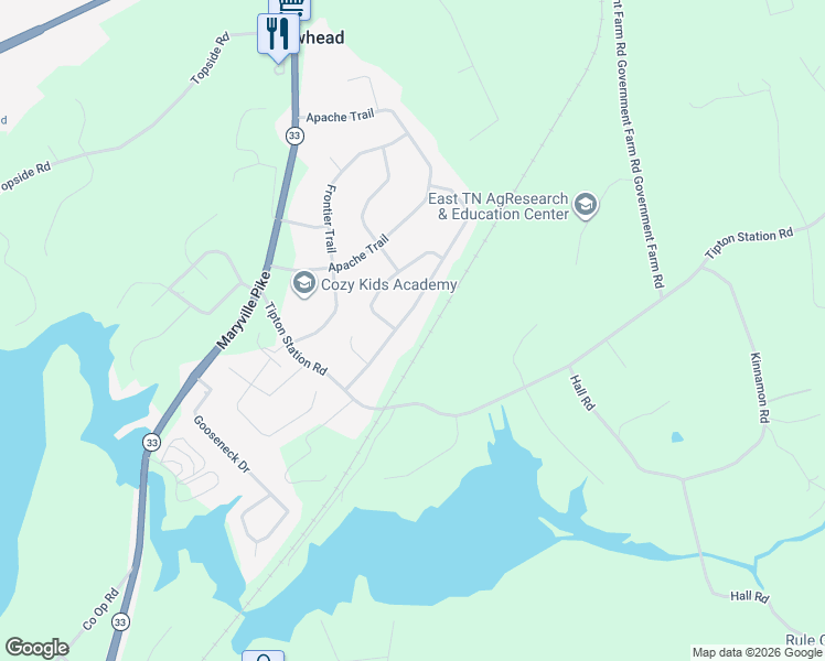 map of restaurants, bars, coffee shops, grocery stores, and more near 6324 Trailhead Circle in Knoxville