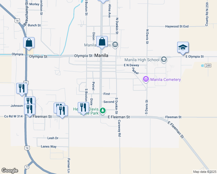 map of restaurants, bars, coffee shops, grocery stores, and more near 302 Tony in Manila