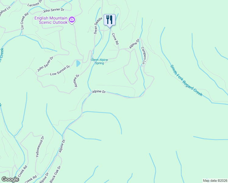 map of restaurants, bars, coffee shops, grocery stores, and more near 1267 Alpine Drive in Sevierville