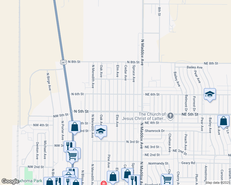map of restaurants, bars, coffee shops, grocery stores, and more near 601 Elm Avenue in Dumas