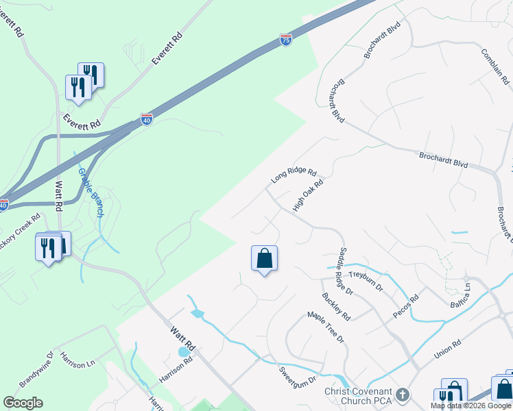 map of restaurants, bars, coffee shops, grocery stores, and more near 12911 Long Ridge Road in Knoxville
