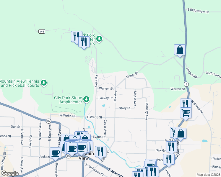 map of restaurants, bars, coffee shops, grocery stores, and more near 216 Warren Street in Mountain View