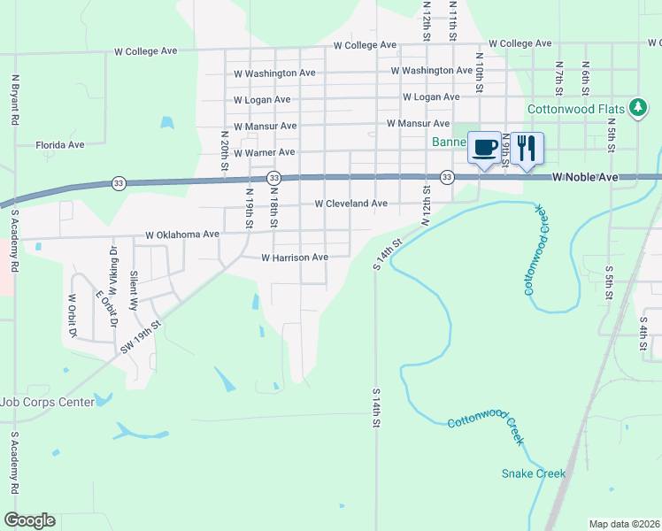 map of restaurants, bars, coffee shops, grocery stores, and more near 123 South 15th Street in Guthrie