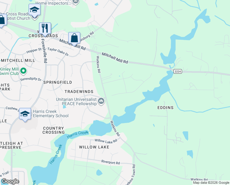map of restaurants, bars, coffee shops, grocery stores, and more near 3937 Watkins Road in Raleigh