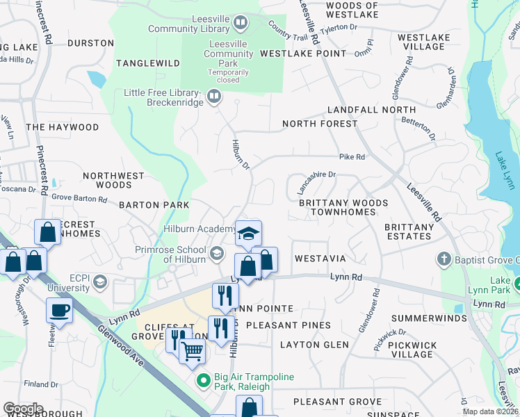 map of restaurants, bars, coffee shops, grocery stores, and more near 4213 Vienna Crest Drive in Raleigh