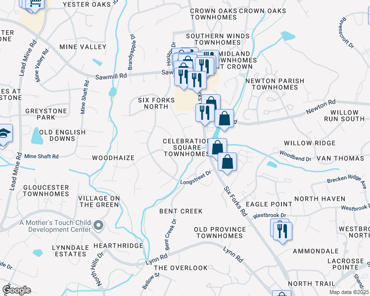 map of restaurants, bars, coffee shops, grocery stores, and more near 7309 Bonnie Ridge Court in Raleigh