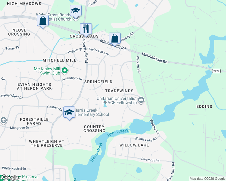map of restaurants, bars, coffee shops, grocery stores, and more near 4112 Lodge Allen Court in Raleigh
