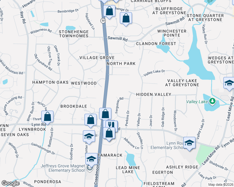 map of restaurants, bars, coffee shops, grocery stores, and more near 6808 Garrison Court in Raleigh