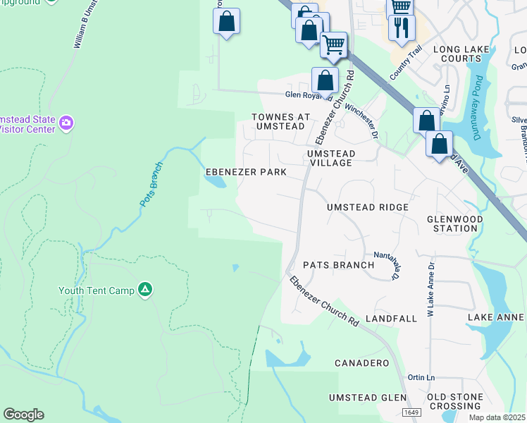 map of restaurants, bars, coffee shops, grocery stores, and more near 7921 Ebenezer Church Road in Raleigh