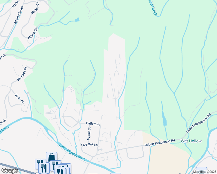 map of restaurants, bars, coffee shops, grocery stores, and more near 810 East Casey Drive in Sevierville