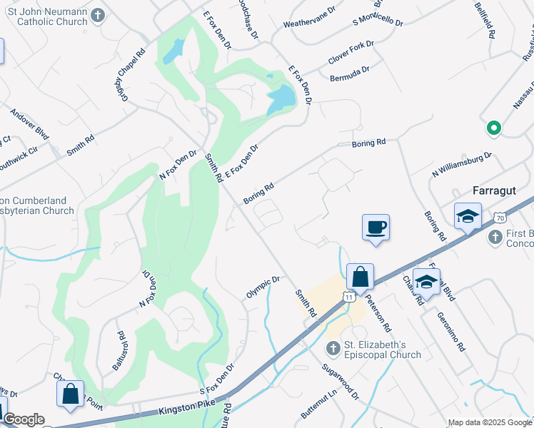 map of restaurants, bars, coffee shops, grocery stores, and more near 11905 Appleton Way in Knoxville