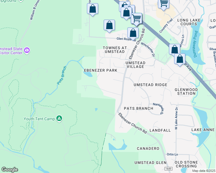 map of restaurants, bars, coffee shops, grocery stores, and more near 7921 Ebenezer Church Road in Raleigh