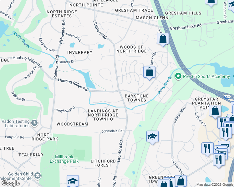 map of restaurants, bars, coffee shops, grocery stores, and more near 7019 Litchford Road in Raleigh