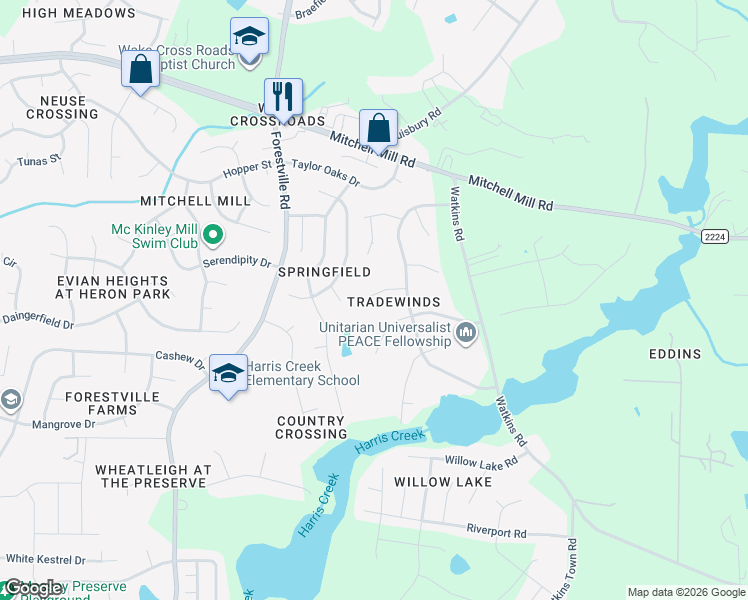 map of restaurants, bars, coffee shops, grocery stores, and more near 4112 Lodge Allen Court in Raleigh