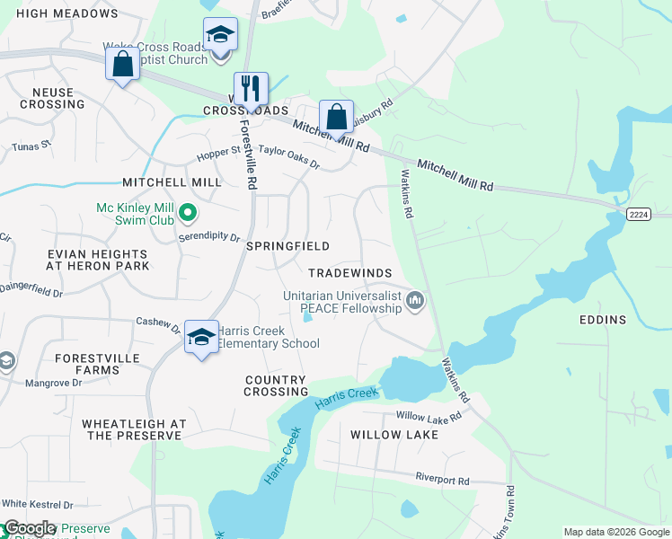 map of restaurants, bars, coffee shops, grocery stores, and more near 4112 Lodge Allen Court in Raleigh