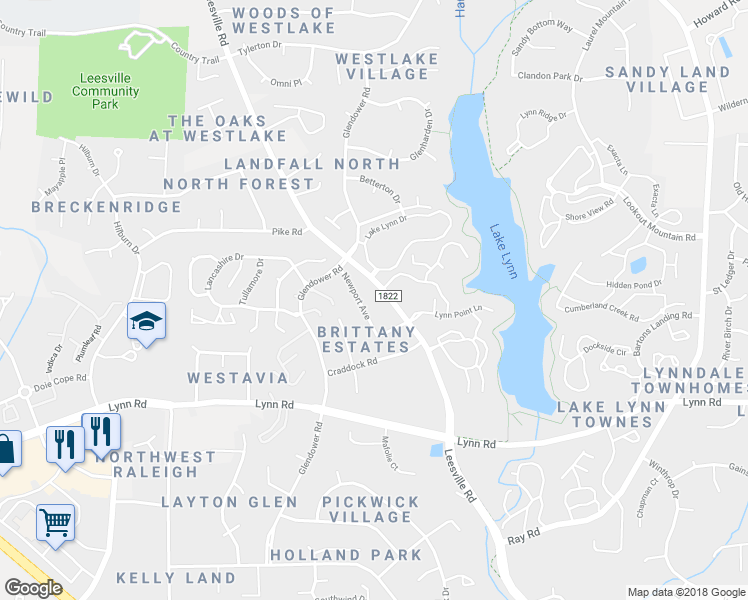 map of restaurants, bars, coffee shops, grocery stores, and more near 7321 Leesville Road in Raleigh