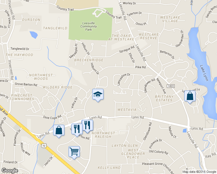 map of restaurants, bars, coffee shops, grocery stores, and more near 7117 Kinross Drive in Raleigh