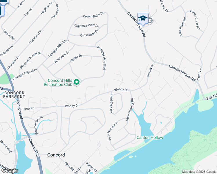 map of restaurants, bars, coffee shops, grocery stores, and more near 10911 Woody Drive in Knoxville