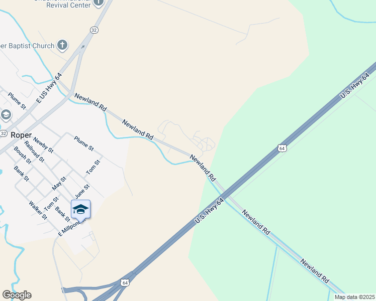 map of restaurants, bars, coffee shops, grocery stores, and more near 731 Newland Road in Roper