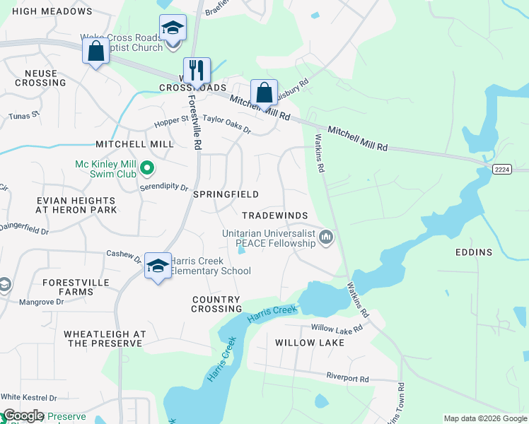 map of restaurants, bars, coffee shops, grocery stores, and more near 4112 Lodge Allen Court in Raleigh