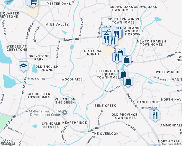 map of restaurants, bars, coffee shops, grocery stores, and more near 7405 Archer Circle in Raleigh