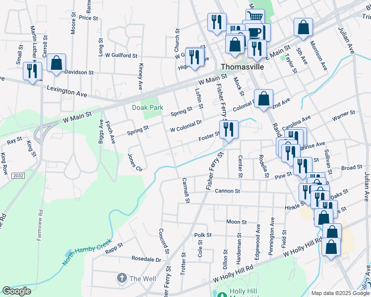 map of restaurants, bars, coffee shops, grocery stores, and more near 201 Wagstaff Street in Thomasville