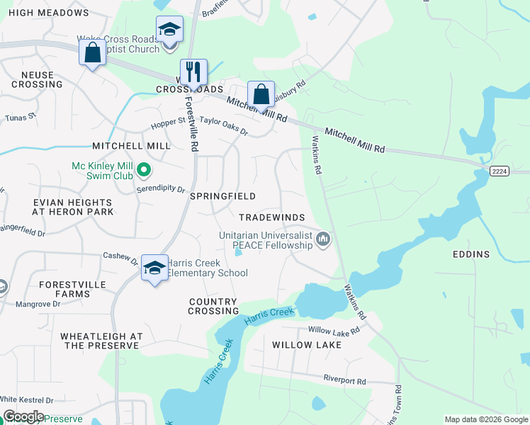 map of restaurants, bars, coffee shops, grocery stores, and more near 4112 Lodge Allen Court in Raleigh