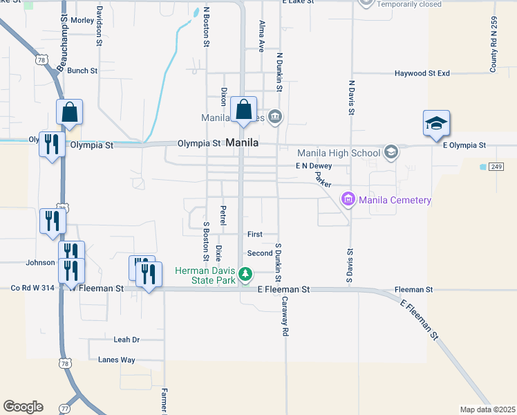 map of restaurants, bars, coffee shops, grocery stores, and more near 302 Tony in Manila