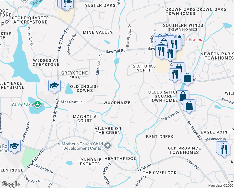 map of restaurants, bars, coffee shops, grocery stores, and more near 7000 Lead Mine Road in Raleigh