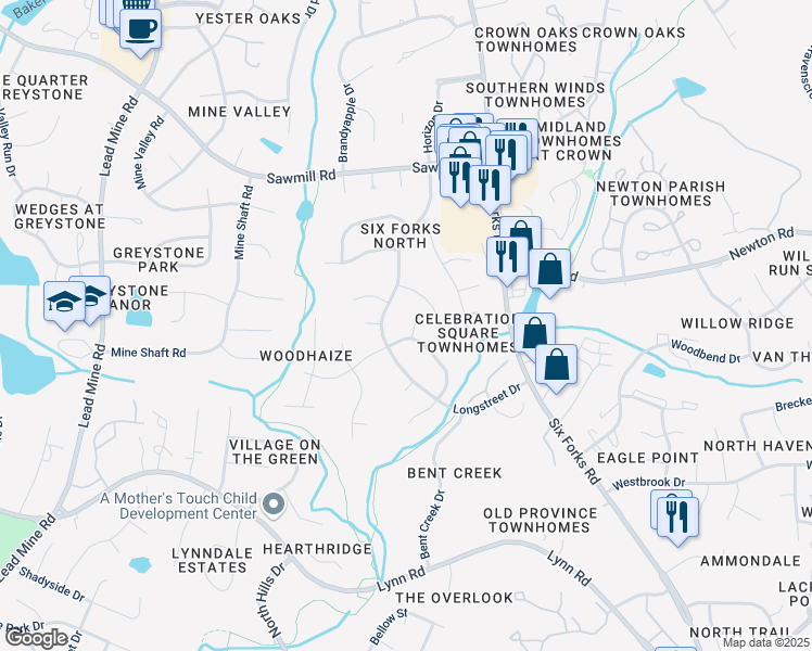 map of restaurants, bars, coffee shops, grocery stores, and more near 7405 Archer Circle in Raleigh